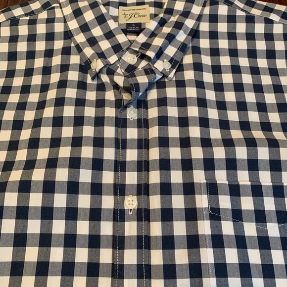 J Crew Secret Wash in Short Sleeve Navy Gingham - Picture 3 of 3
